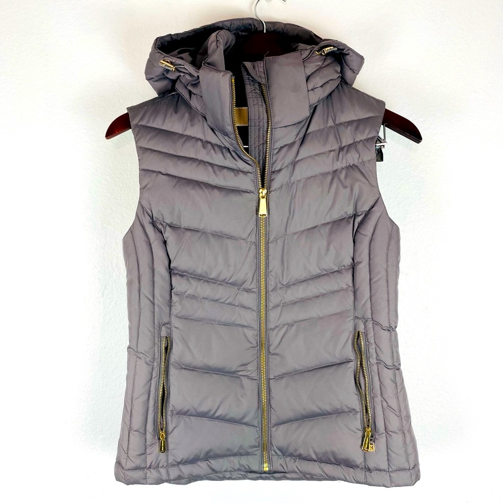 MICHAEL MK Warm Grey Hooded Puffer Vest Size XS